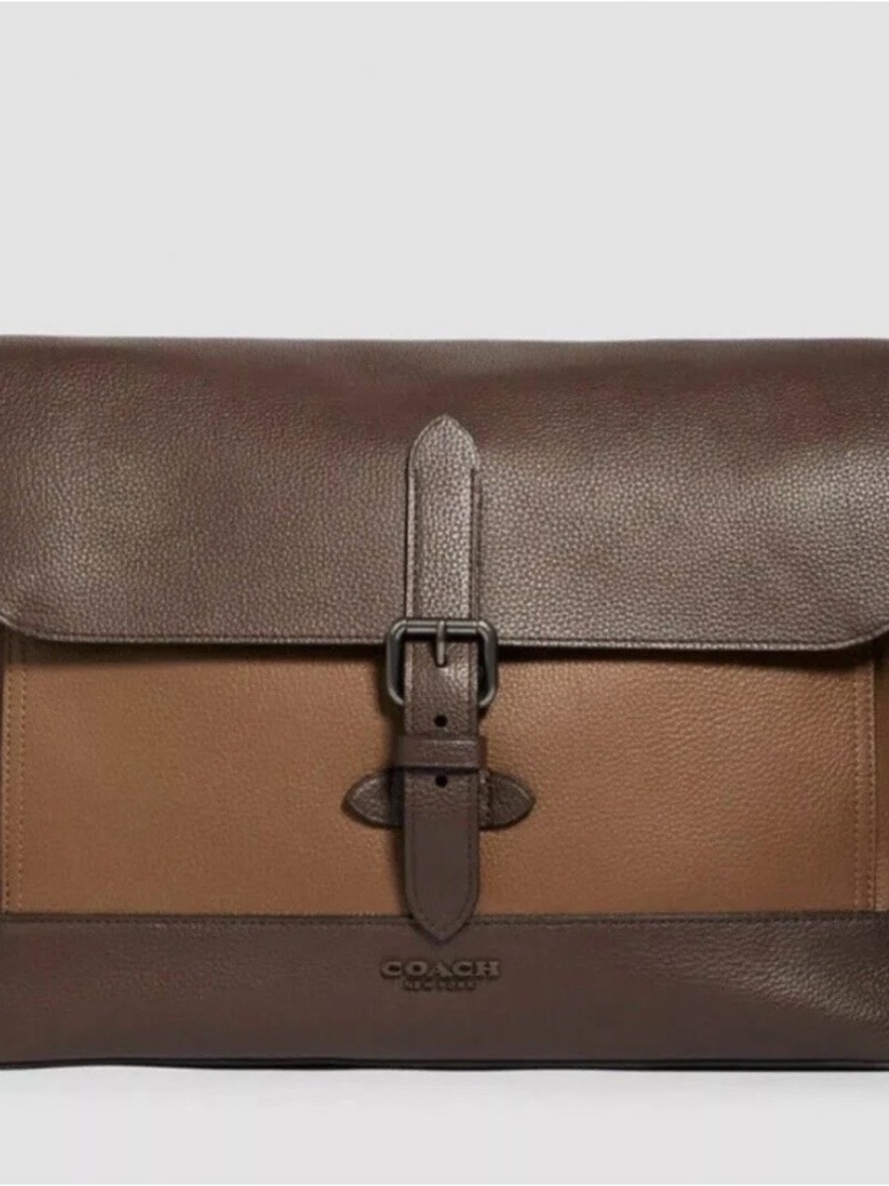 Coach Two-Tone Brown Leather Briefcase with Buckle Closure
